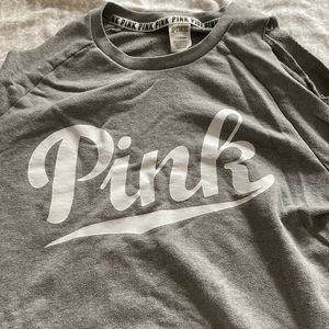 PINK grey cold shoulder crew neck